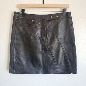 Vintage Cache Lambskin Leather Black Moto Mini Skirt Womens 6 Lined Buttery Soft